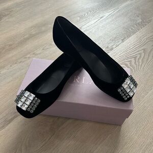 FURLA Grace black velvet ballerina flats with crystals 38 IT NEW NEVER WORN